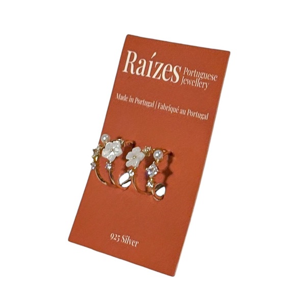 Raizes Portuguese Jewelry 925 Mother of Pearl Flower Earrings - Picture 2 of 5